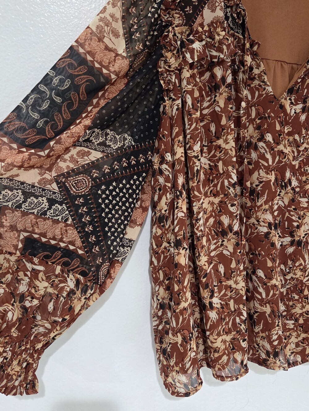 Miss Me Paisley Bohi Rust Color Mix Printed Woven Top - Picture 7 of 11